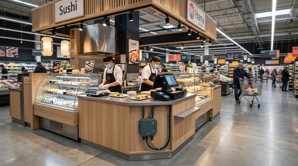 Cas Client Hana Group : Connecter des dizaines de corners en hypermarché sans dépendre du réseau hôte